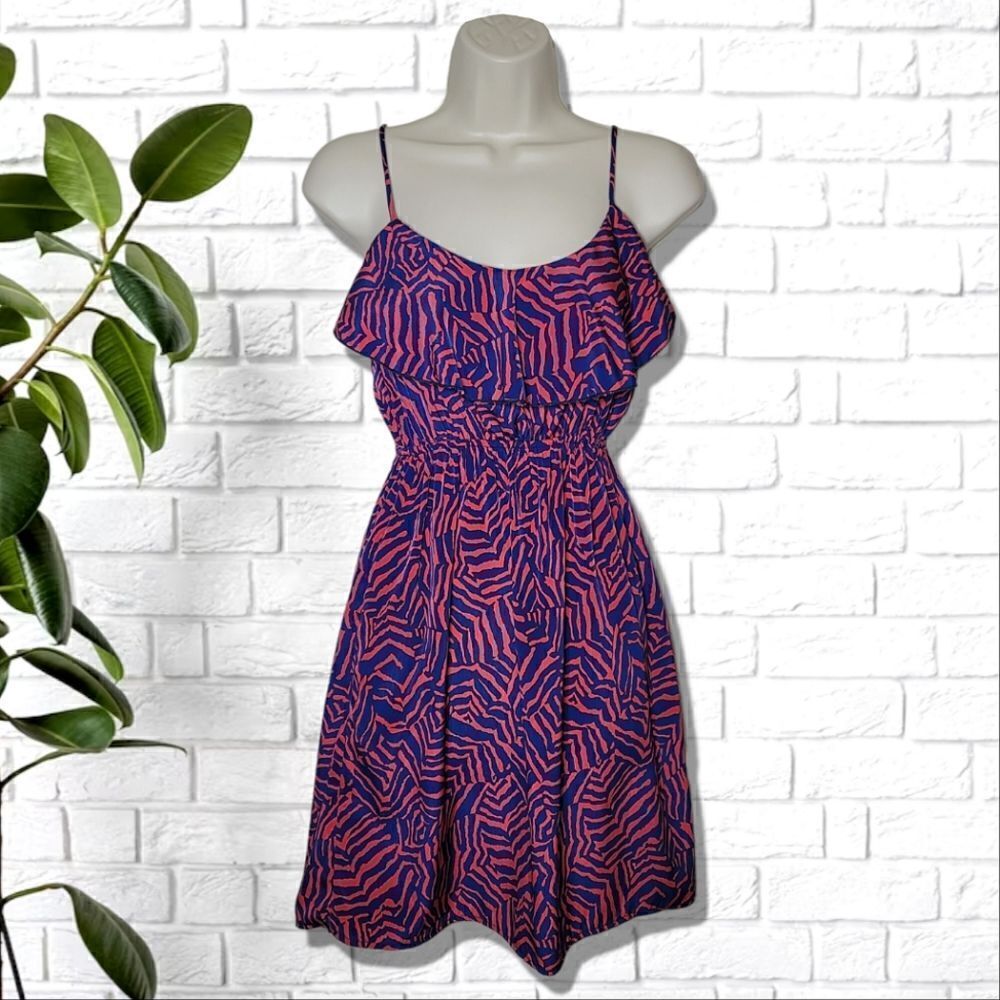 Soprano Blue & Red Sleeveless Ruffle Dress